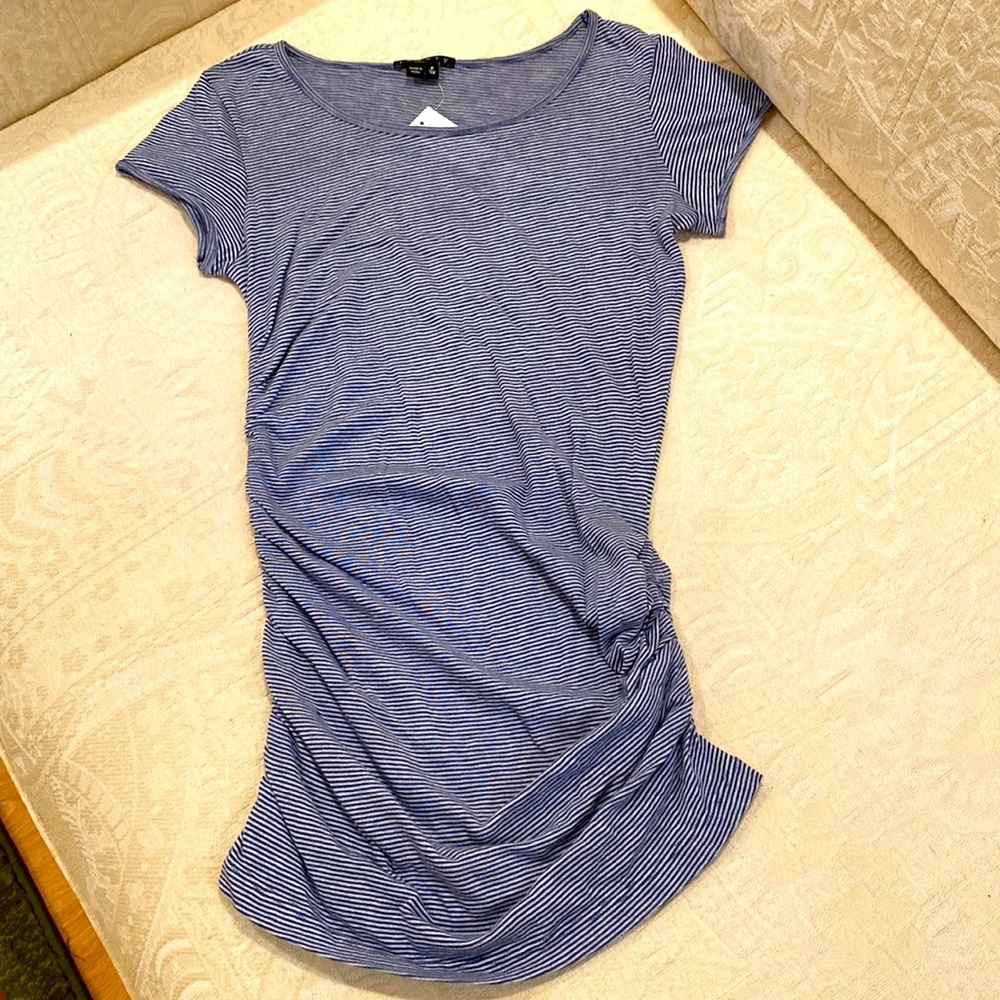NWT.  Theory.  Blue & White Striped Tee.  Rouched Left Bottom